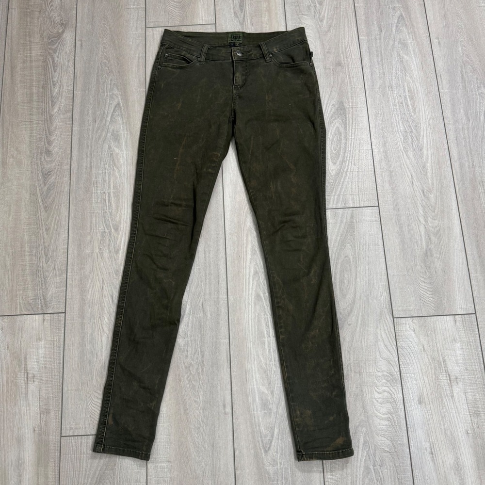 Tripp NYC Skinny Pants Women 5 Olive Green Acid Wash Low Rise Grunge Trousers